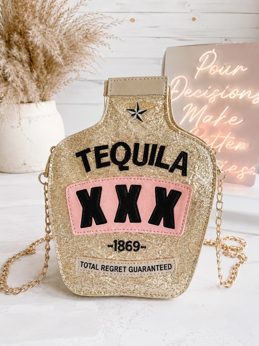 Glitter Tequila Bottle Purse Crossbody | Bach Party Nashville Vegas Bag